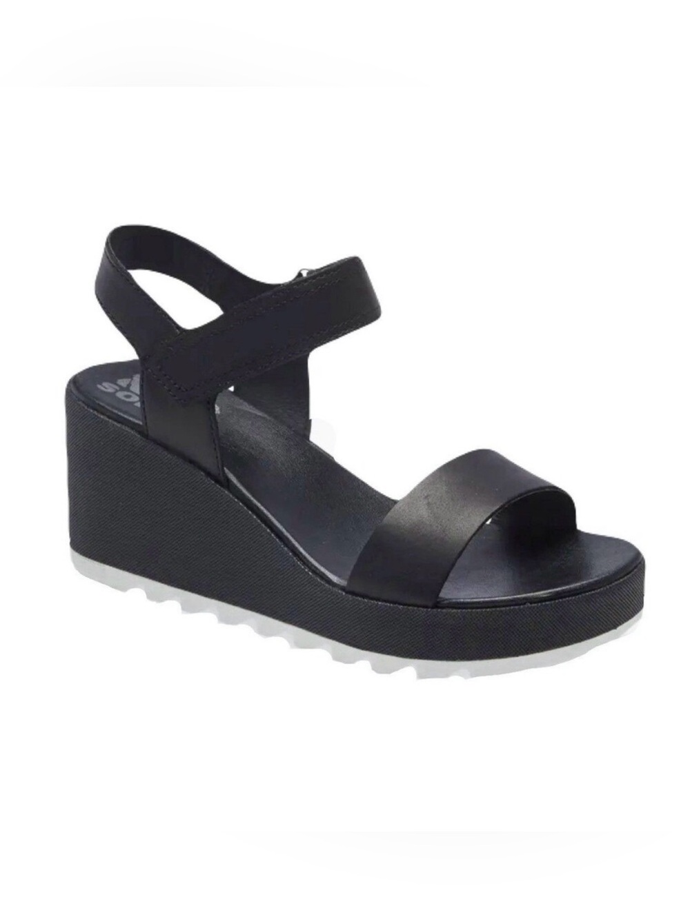 NEW Sorel Womens Size 11 Black & White Leather Cameron Wedge Sandals $150